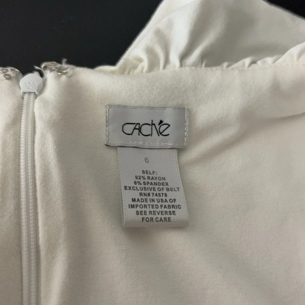 CACHE Dress Womens Size 6 White Black Colorblock‎ Ruffle Sheath Cocktail